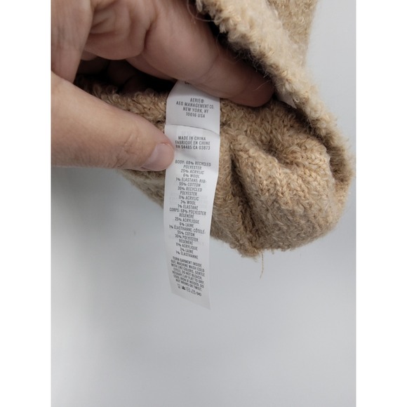 Aerie Womens Teddy Boucle Wool Blend V-Neck Sweater Tan NWT Size XL Oversized - Picture 6 of 9